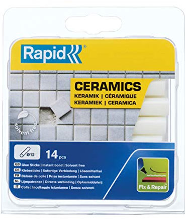 Rapid Heißklebesticks für Keramik, 14 Klebesticks 94mm Länge, Spezialkleber, Heißkleber für Heißklebepistole 11mm, 12mm
