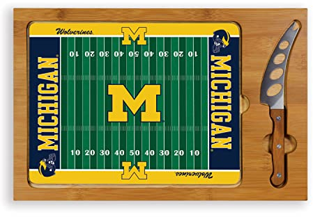 Picnic Time Collegiate University Of Michigan Wolves Icon Glass Top Cheese/Cutting Board