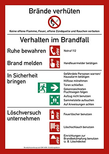 Aufkleber Brandschutzordnung (für bauliche Anlagen mit Feuermelder) Folie selbstklebend 29,7 x 21 cm (Sicherheitsaushang) praxisbewährt