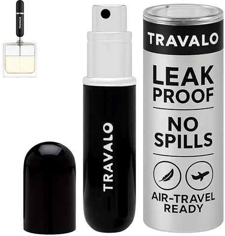 Travalo Classic HD Perfume Atomizer - Leak-Proof and TSA Approved for Air Travel - Reusable, Airtight, Easy-Fill Mini Pump Sprayer - Lightweight, Elegant Design w/Volume Window - Black 0.17oz