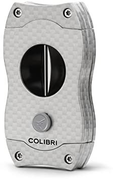 Colibri V-Cut Zigarrenschneider | Graues Kohlefaserdruck | Federauslöser | Tiefer 7mm V-Schnitt | Bis zu 60+ Ringmaß-Zigarren | Ergonomisches Design