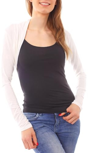 Easy Young Fashion - Damen Jersey Bolero - Langarm Schulterjacke - kurzer offener Crop Cardigan 2008 OneSize (34-38) - Creme
