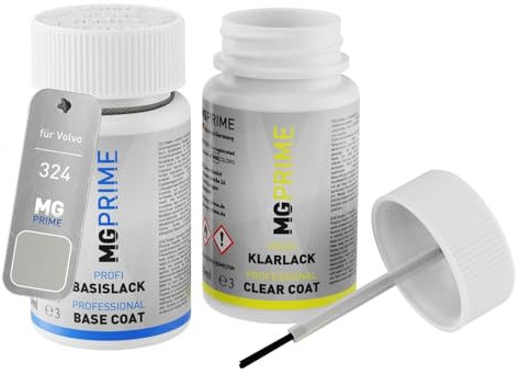MG PRIME Autolack Lackstift Set für Volvo 324 Silberbeige Metallic/Silver Beige Metallic Basislack Klarlack je 50ml