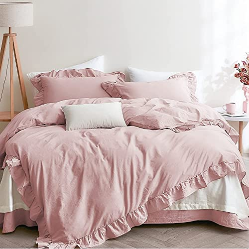Lanqinglv Rüschen Rosa Bettwäsche 220x240 3 Teilig Mädchen Mikrofaser Bettbezug Deckenbezug mit Reißverschluss mit 2 Kopfkissenbezüge 80x80
