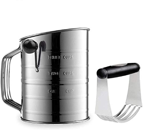 Yummy Sam 3 Cup Stainless Steel Rotary Hand Crank Sifter with 16 Fine Mesh Screen and 4 Wire Agitator