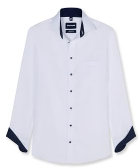 OLYMP Herren Businesshemd Langarm Luxor,Einfarbig,modern fit,Global Kent,Weiss 00,40