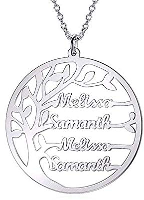 LONAGO 925 Sterling Silber Personalisierte Name Stammbaum Halskette Benutzerdefinierte 4 Namen Baum des Lebens Anhänger Halskette Schmuck (white-gold-plated-silver)