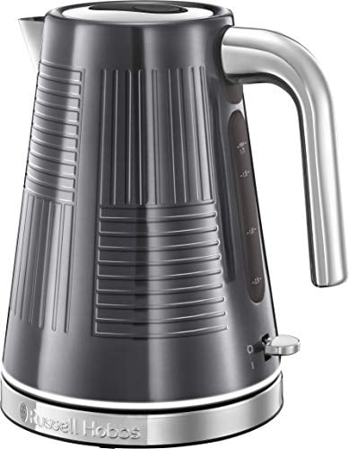 Russell Hobbs Hervidor de Agua Eléctrico Geo Steel - 1,7 litros, 2400 W, Filtro Extraíble, Zona de Ebullición Rápida, Base de 360°, Indicador Nivel de Agua, Acero Inoxidable, Gris Metálico - 25240-70