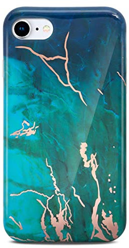 ONEFLOW Sense Case, Compatible with iPhone 7/8 / SE 2 (2020) Pro Max, Marble Effect Case, Camera and Screen Protector, Glitter Silicone Phone Case, Excitement