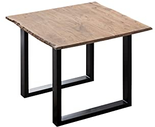 SAM Esszimmertisch 80x80 cm Laurina, Baumkantentisch aus Akazienholz, massiv + stonefarben, U-Metallgestell Schwarz, Esstisch mit echter Baumkante