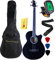 YMC Bajo eléctrico y acústico de 4 cuerdas con ecualizador de 4 bandas, varilla de armadura ajustable, bolsa de concierto, correa, púas, (negro)