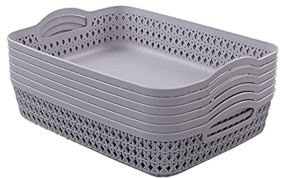 Easymanie 6-pack Plastic Storage Basket, A4 Storage Trays, Grey