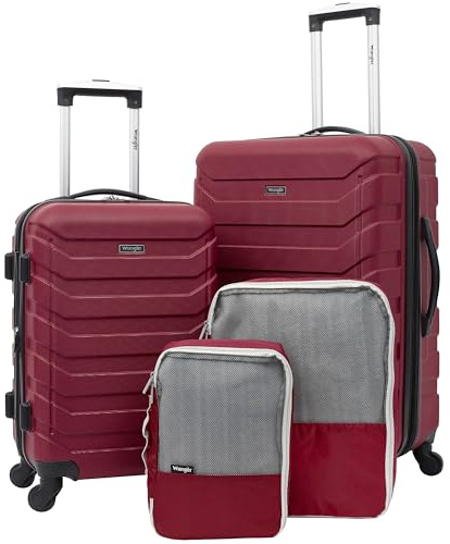 Wrangler 4 Piece Miami Luggage and Packing Cubes Set, Red