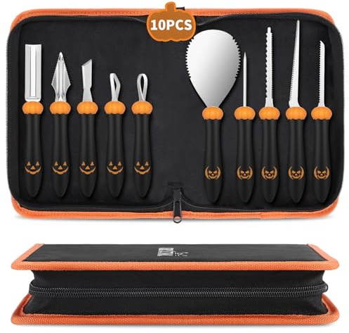 CHRYZTAL Pumpkin Carving Kit Tools Halloween, Professional Heavy Duty Carving Set, Stainless Steel Double-side Sculpting Tool Carving Kit for Halloween Decoration Jack-O-Lanterns, Gift for Halloween
