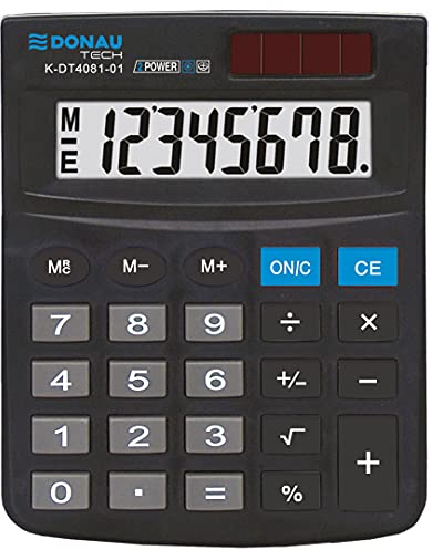 Tischrechner DONAU TECH/ K-DT4081-01 8-Stellig Wurzelfunktion/ 134x104x17mm/ Farbe: Schwarz/ Rechner mit 8-stelliger Anzeige/ Dual-Power Solar - Batteriebetrieb / Kompaktes Design
