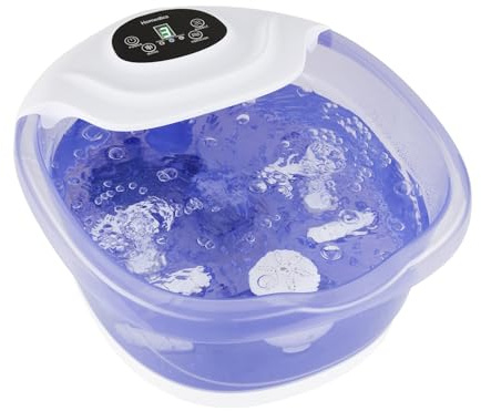 HoMedics Salt-N-Soak Footbath with Heat Boost and Soaking Salt Starter Kit, 4 Soothing Massage Rollers, Toe-Touch Controls, Splash Guard, Bubble, Vibration Massage, Bath Salt Dispenser, LED Display