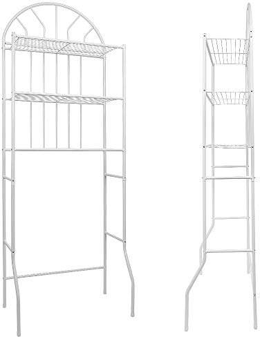 Waschmaschinenregal Badezimmerregal mir Haken, 3-Tiers lackierter Stahl Toilettenregal WC-Regal Badezimmer Regal Aufbewahrungsregal für Badezimmer, Toilettenhalter(65 * 34 * 177 cm weiß)