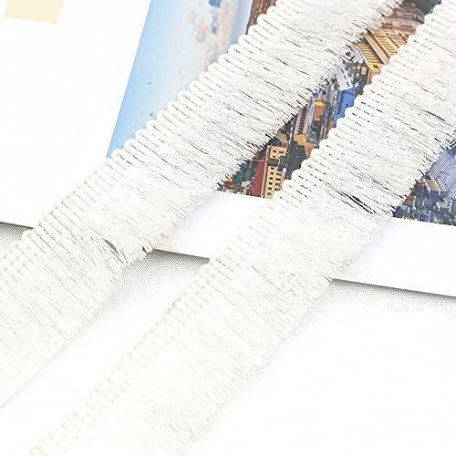 Duories 3 Meters 2.5cm Quaste Fransenborte Fransenband Schnittfranse Dekoband Zierband Dekoborte Tanzfransen Nähzubehör für Kleidung,Kostüme,DIY Nähen,Gardinen,Tischdecken,Tischläufer,Dekoration,Weiß
