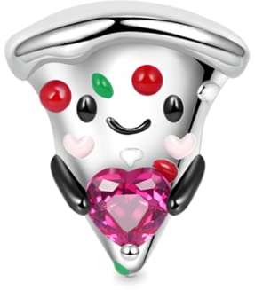 GNOCE Charm Perle Hotdog umarmt Herz Edelstein Pizza Hamburger Beads 925 Sterlingsilber Charm Anhänger für Armband Halskette Schmuck Geschenk für Essensliebhaber (Pizza)