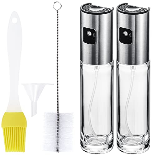 HORRAu 2PCS Olive Oil Spray Bottle, 100ml Glass Cooking Oil Sprayer Dispenser Mister for air Fryer, Kitchen, BBQ, Baking