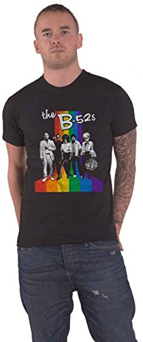 B52's T Shirt Rainbow Stripes Band Logo Nue offiziell Herren Schwarz M