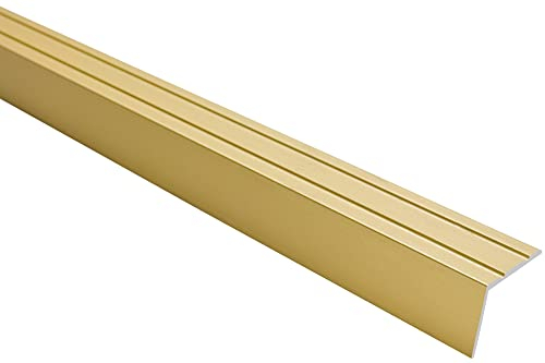 Effector Selbstklebend Treppenkantenprofil, 180 cm, 25x20 mm, Gold, Aluminium Bodenübergangsprofil, Übergangsleiste, Treppenschutzprofil, Treppenkantenschutz Aluwinkel Geklebt