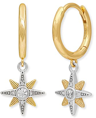 Engelsrufer Damen Creole aus Sterling Silber mit Stern Symbol Anhänger - besetzt mit 10 Zirkonia Steinen - Clipverschluss - nickelfrei - 14mm