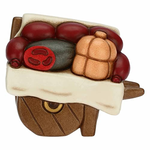 THUN - Presepe 2022 - Statuina Presepe Carretto con Salumi in Ceramica Decorata a Mano - Linea Presepe Classico - 8,5x5x7,3 cm h