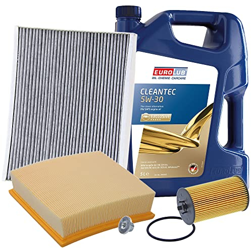 ATEC Germany Inspektionspaket Filterset mit 1x Ölfilter; 1x Luftfilter; 1x Innenraumfilter; 1x Ölablassschraube; 1x Motoröl 5W-30 CLEANTEC SAE 5 l, KOMPATIBEL MIT - OPEL CORSA D (S07), CORSA E (X15)