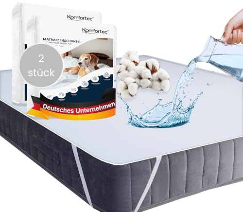 Komfortec Matratzenschoner 180x200cm 2er-Set | Baumwolle, Atmungsaktiv, Anti-Allergie, Kein Knistern | Oeko-TEX Zertifiziert | wasserdichte Matratzenauflage | Bequeme Passform, einfache Reinigung