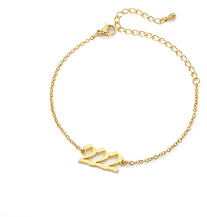 PAMTIER Engel Zahl 222 Armband Damen Edelstahl Verstellbare Kette Glied Zierlich Einfach Numerologie Schmuck Gold
