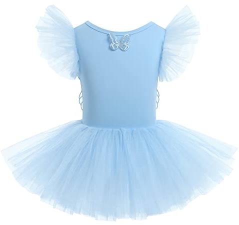 Mädchen Ballettkleidung Kinder Ballett Tanz Kleid Tütü Rock Tinkerbell Feen Kostüm Ballettkleid Bodysuit Ballettanzug Baumwolle Balletttrikot Tanzoutfit Tanzkleid Turnanzug Trikot Blau 11-12 Jahre