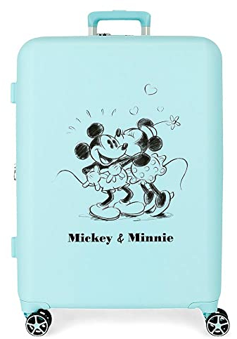 Disney Mickey & Minnie Kisses Mittelgroßer türkisfarbener Koffer, 48 x 70 x 26 cm, starres ABS, integrierter TSA-Verschluss, 88 l, 3,98 kg, 4 Doppelrollen