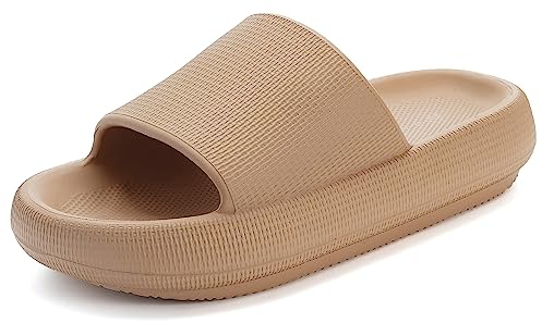 Donpapa Claquettes Femme Chaussons Hommes Douche Sandales Pantoufles Comfy Piscine et Plage Confortable Antidérapant Sliders YZ Brun 37-38
