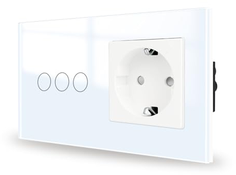 JIMEIDA Interruptor de luz táctil con enchufe blanco, 3 vías, panel de cristal e interruptor de pared LED de estado, no requiere cable neutro, 157 x 86 mm