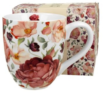 Tazza jumbo XXL, 900 ml, in porcellana, idea regalo per ufficio, per caffè, tè, cappuccino, tazza gigante (Spring Roses – Bianco)