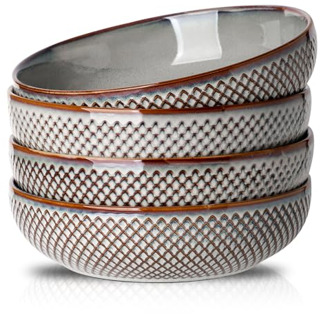HVH 21,6 cm große Pastaschüsseln, 4er-Set, 1,3 l, große Salatschüssel-Set, flache Schüsseln, Keramikteller-Set, Keramikschüssel-Set, mikrowellen- und spülmaschinenfest (Wabi Sabi)