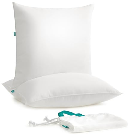 SONGMICS Kopfkissen 60 x 60 cm, 2er Set, Füllung 800 g, Stoffoberfläche aus weichem, gebürstetem Polyester, Kissen, maschinenwaschbar bei 60°, mit Aufbewahrungstasche, wolkenweiß TBP007W02