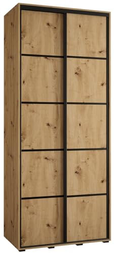 MEBLE KRYSPOL Davos 4 110 Schrank mit Zwei Schiebetüren für Schlafzimmer - Moderner Kleiderschrank mit Kleiderstange und Regalen - 235,2x110x60 cm - Artisan Artisan Schwarz