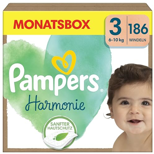 Pampers Harmonie Windeln Größe 3, 186 Windeln, 6kg-10kg, sanfter Hautschutz mit 100Prozent Pampers Schutz
