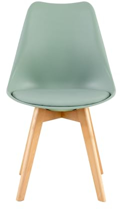 EGGREE 1 x Skandinavischer Esszimmerstuhl SGS Tested, Gepolsterter Küchenstuhl, Retro-Bürostuhl mit Buchenholzbeinen, Matcha-Grün