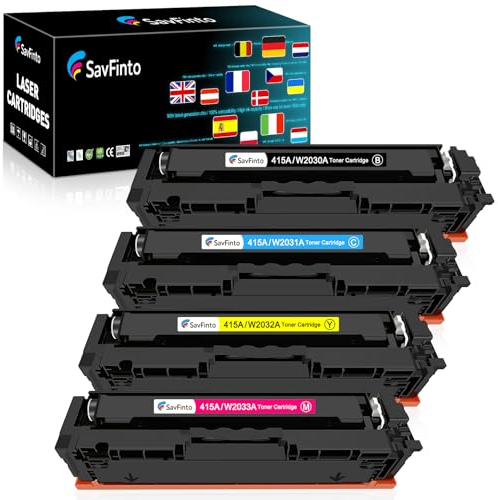 SavFinto 415A (mit Chip) Tonerpatronen Ersatz für HP 415A W2030A W2031A W2032A W2033A Toner Kompatibel mit HP Color Laserjet Pro MFP M479fdw M479dw M479dn Color Laserjet M454dn M454dw (4 Stück)