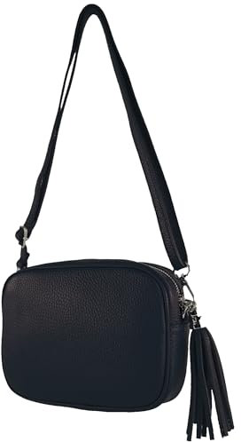 modamoda de - T240 - kleine Umhängetasche aus ital. Echtleder, Farbe:Mitternachtsblau