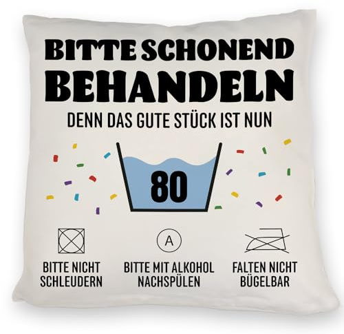 speecheese Bitte schonend behandeln - 80. Geburtstag Kissen Witziges Rentner Geschenk zum 80 Geburtstag Alters-Spaß Waschbar Schonend
