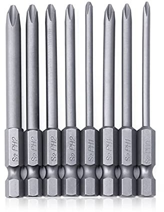 Osmond 8 Pezzi 1/4 Pollice Punte da Trapano con Gambo Esagonale Magnetico Lungo Esagonale Cacciavite a Croce Set Trapano S2 in Lega di Acciaio per Utensili Elettrici