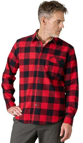 LAPASA Chemise Flanelle Homme 100% Coton Manches Longues Chemise de Bûcheron à Carreaux Douce & Confortable M138 Rouge & Noir S