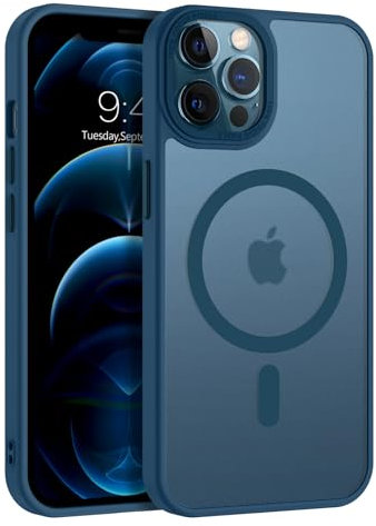 GUAGUA Magnetic for iPhone 12 Case, iPhone 12 Pro Case [Compatible with MagSafe] [Military Grade Protection] Translucent Matte Slim Shockproof Anti-Scratch Protective Cover, Blue
