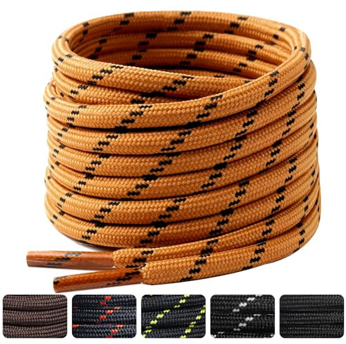 SUBAUM 2 Paia Lacci Scarpe Rotondi per Stivali,ø4.5 mm Lacci per Scarponi da Montagna,Lacci Scarpe da Trekking,da Lavoro e Antinfortunistiche,Stringhe Scarpe Robuste e Resistent,Giallo/Nero-100cm