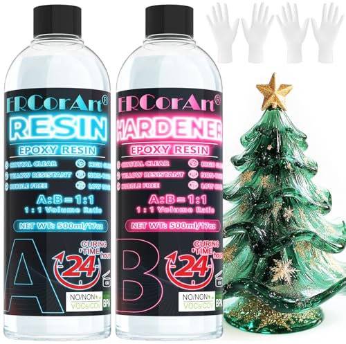 ERCorArt Epoxy Resin Kit 1000 ml/34 oz Clear Resin and Hardener, Craft Resin for Beginners, 1:1 Ratio Non-Bubbles High-Gloss Casting Resin for DIY, Coating, Mould, Wood, Jewelry Making