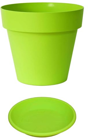 Euro3plast MITU Blumentopf mit Untersetzer in rund aus Kunststoff in der Farbe Grün für den Innen- und Außenbereich, 7 Größen zur Wahl (35 cm)